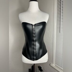 Womens Faux Leather Zipper Front Bustier Corset Top